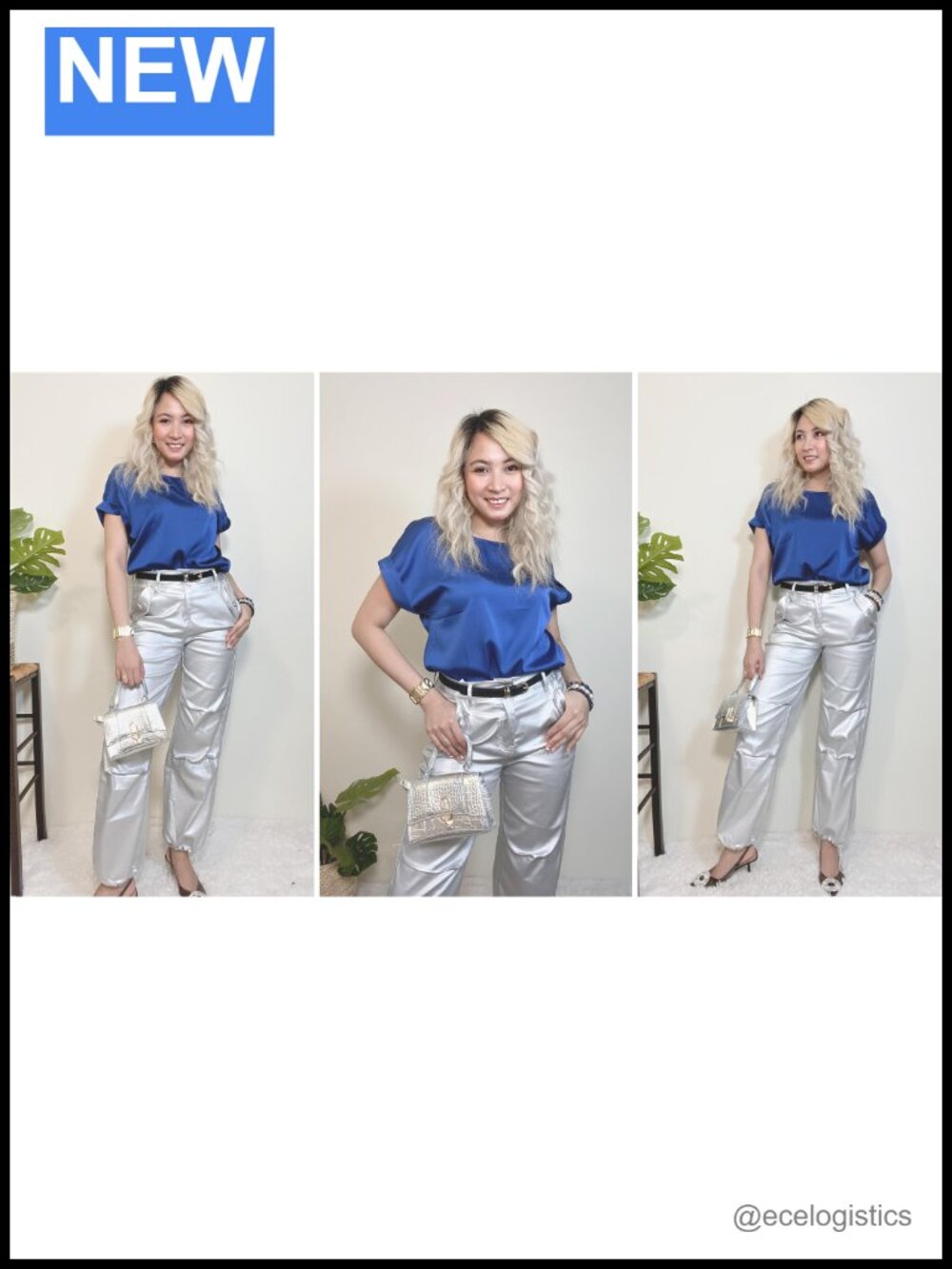 Satin Silk Blouse Short Sleeve Crewneck Top Relaxed Fit Business Casual - Picture 6 of 6